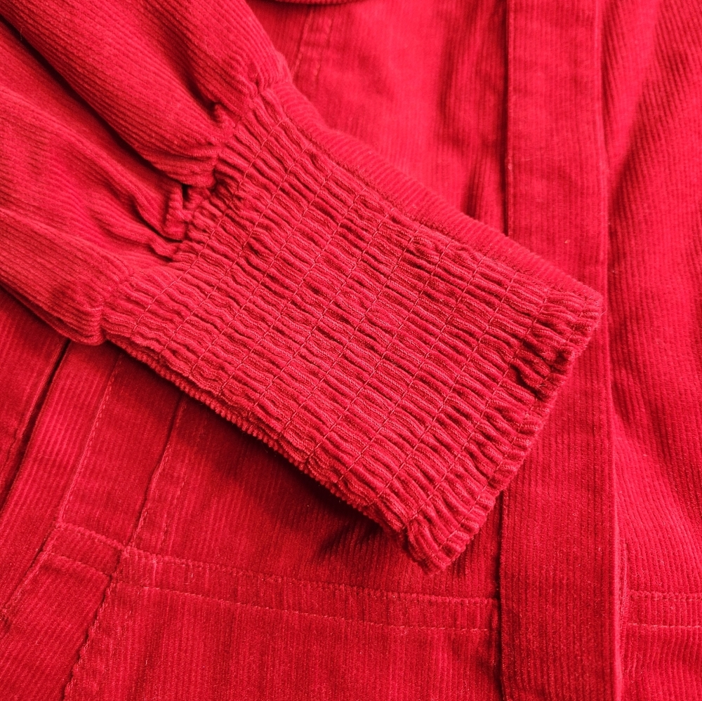 ME+EM Red Fluid Cord Gold Button Midi Shirt Dress Size 2 - Picture 6 of 14